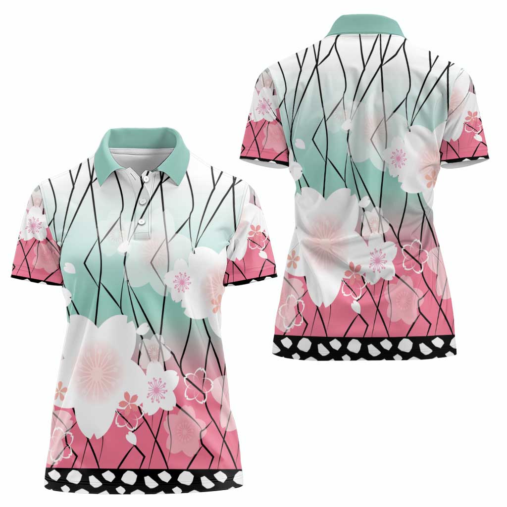 Japanese Kocho Pattern Women Polo Shirt Insect Pillar Butterfly Flower Fairy - Polynesian Pride