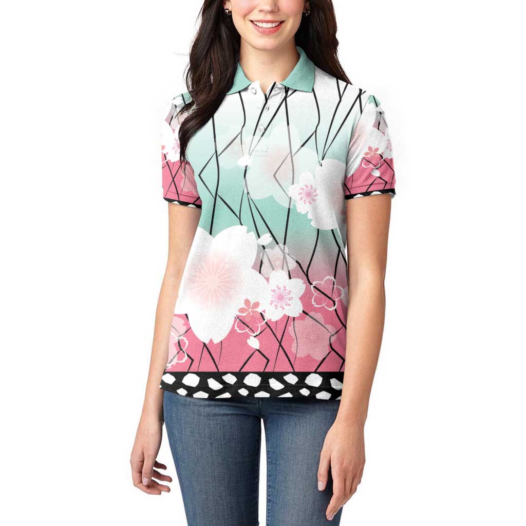 Japanese Kocho Pattern Women Polo Shirt Insect Pillar Butterfly Flower Fairy - Polynesian Pride