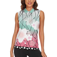 Japanese Kocho Pattern Women Sleeveless Polo Shirt Insect Pillar Butterfly Flower Fairy - Polynesian Pride