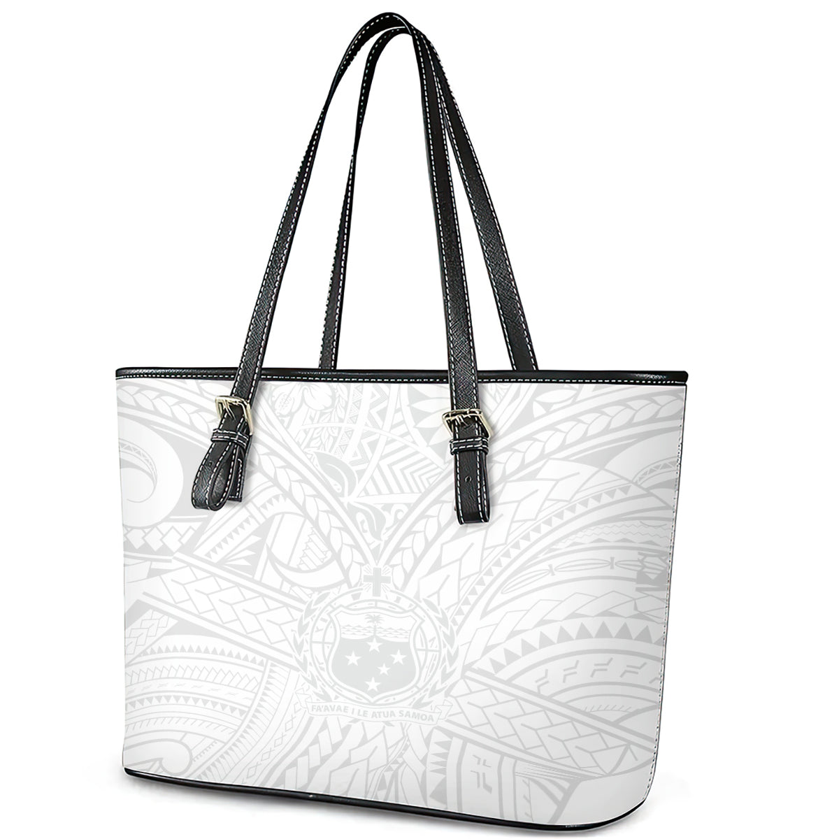Samoa Lotu Tamaiti Leather Tote Bag Polynesian White Sunday Simple LT9 - Polynesian Pride