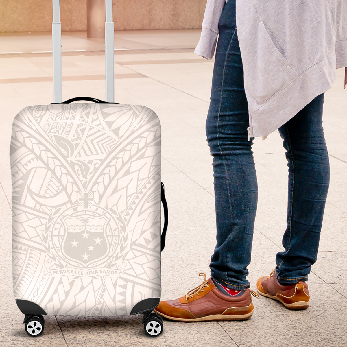 Samoa Lotu Tamaiti Luggage Cover Polynesian White Sunday Simple LT9 White - Polynesian Pride