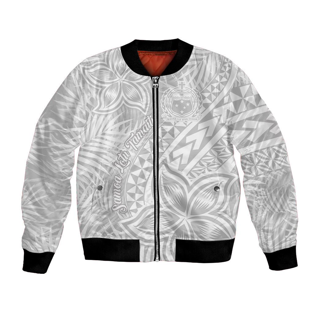 Samoa Lotu Tamait Bomber Jacket Tropical Plant White Sunday With Polynesia Pattern LT9 Unisex White - Polynesian Pride