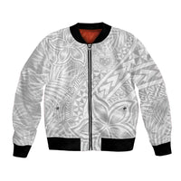 Samoa Lotu Tamait Bomber Jacket Tropical Plant White Sunday With Polynesia Pattern LT9 Unisex White - Polynesian Pride