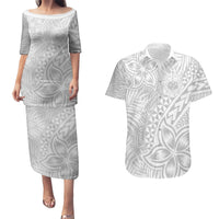 Samoa Lotu Tamait Couples Matching Puletasi Dress and Hawaiian Shirt Tropical Plant White Sunday With Polynesia Pattern LT9 White - Polynesian Pride