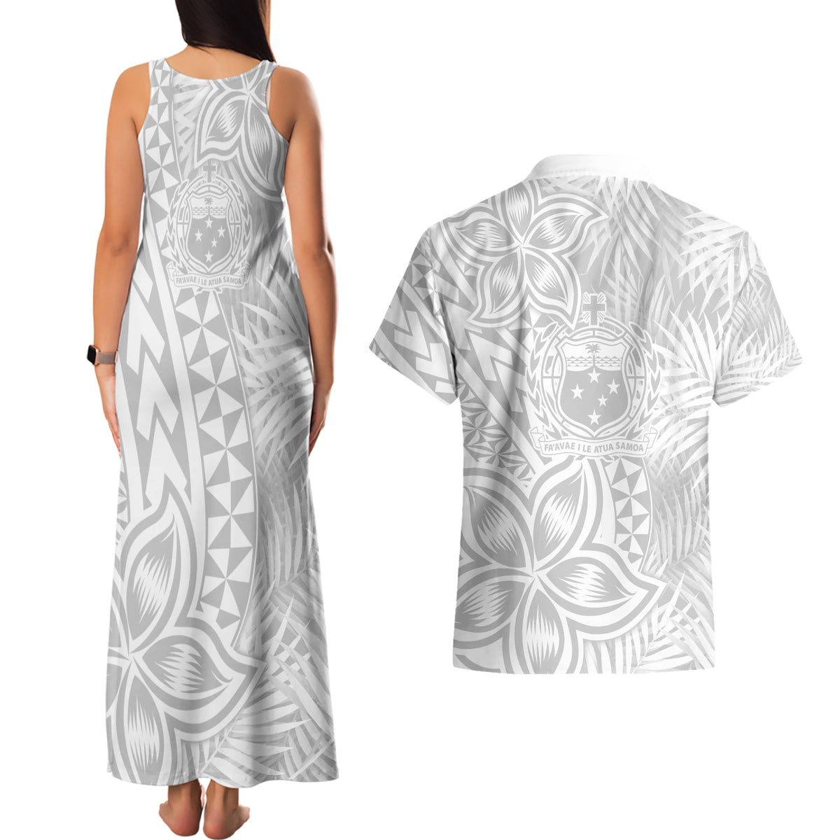 Samoa Lotu Tamait Couples Matching Tank Maxi Dress and Hawaiian Shirt Tropical Plant White Sunday With Polynesia Pattern LT9 - Polynesian Pride
