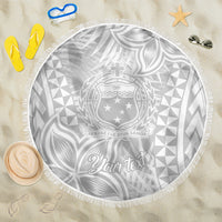 Personalised Samoa Lotu Tamait Beach Blanket Tropical Plant White Sunday With Polynesia Pattern LT9 One Size 150cm White - Wonder Print Shop