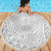 Personalised Samoa Lotu Tamait Beach Blanket Tropical Plant White Sunday With Polynesia Pattern LT9 - Wonder Print Shop