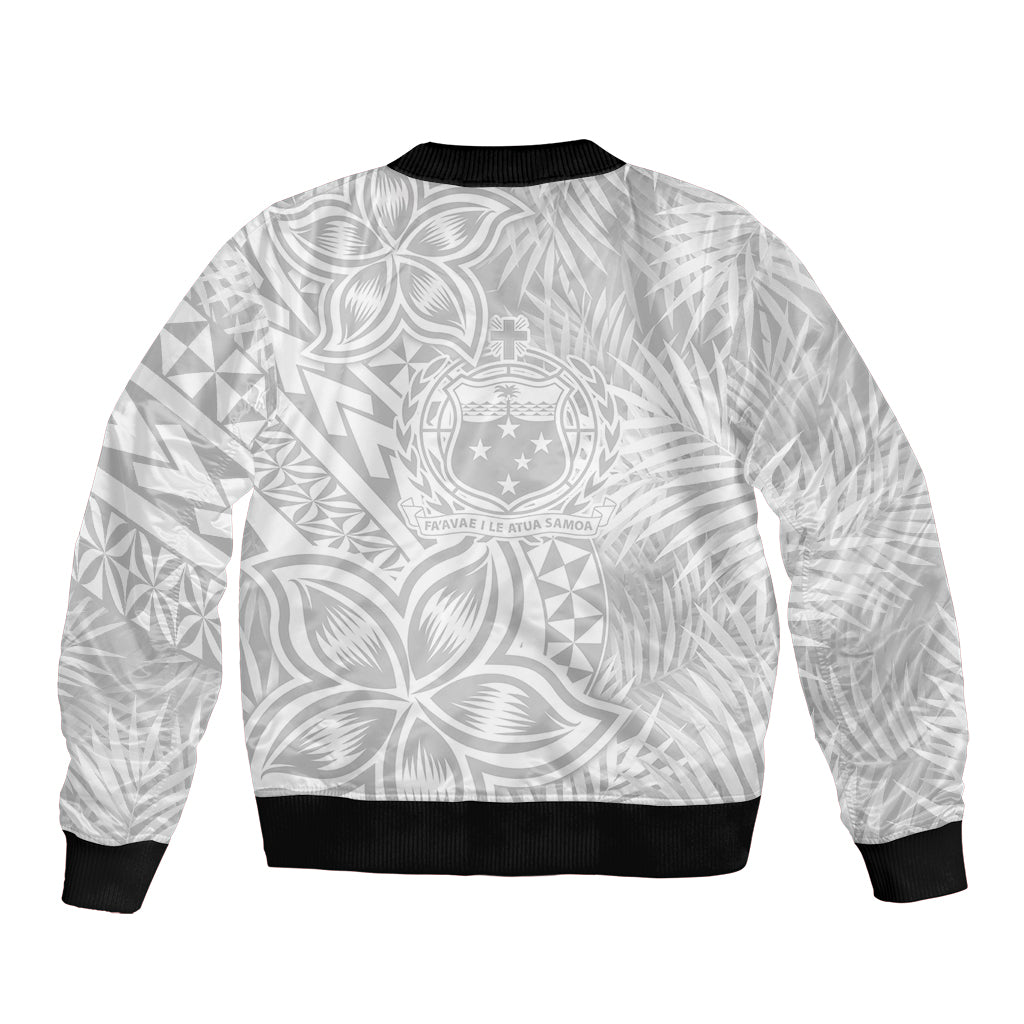 Personalised Samoa Lotu Tamait Bomber Jacket Tropical Plant White Sunday With Polynesia Pattern LT9 - Polynesian Pride