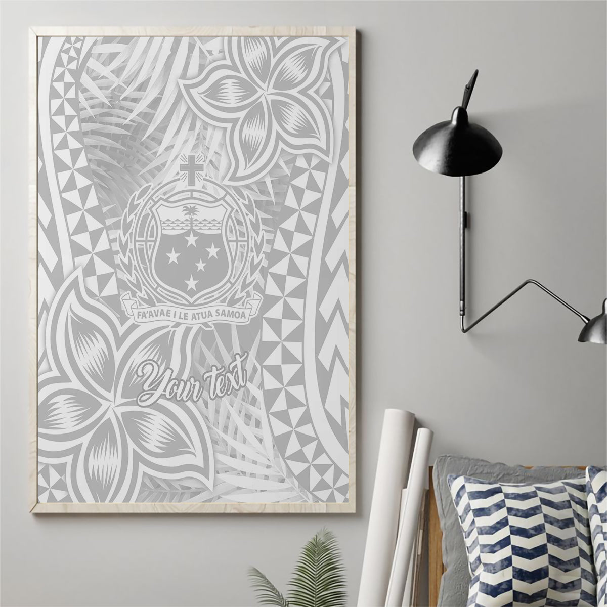 Personalised Samoa Lotu Tamait Canvas Wall Art Tropical Plant White Sunday With Polynesia Pattern LT9 - Polynesian Pride