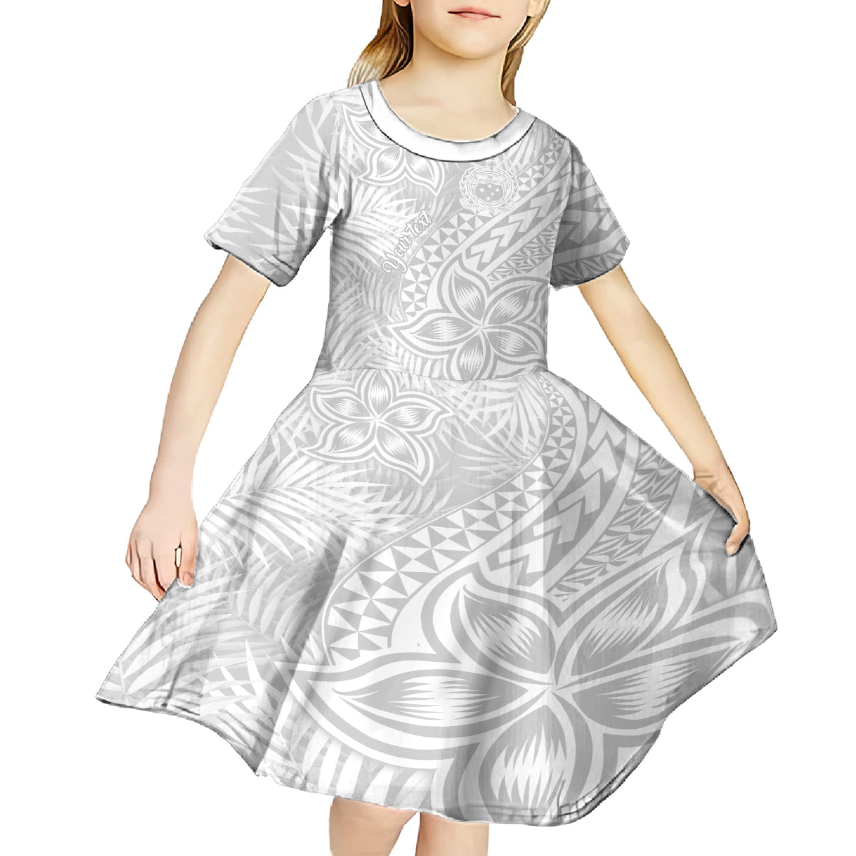 Personalised Samoa Lotu Tamait Kid Short Sleeve Dress Tropical Plant White Sunday With Polynesia Pattern LT9 - Polynesian Pride