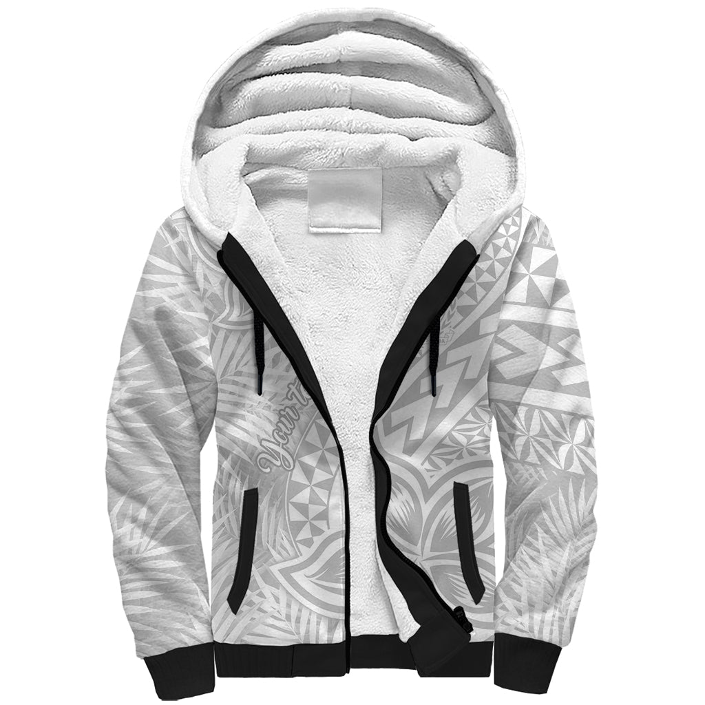 Personalised Samoa Lotu Tamait Sherpa Hoodie Tropical Plant White Sunday With Polynesia Pattern LT9 Unisex White - Polynesian Pride