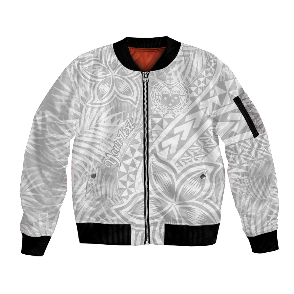 Personalised Samoa Lotu Tamait Sleeve Zip Bomber Jacket Tropical Plant White Sunday With Polynesia Pattern LT9 Unisex White - Polynesian Pride