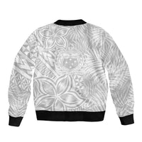 Personalised Samoa Lotu Tamait Sleeve Zip Bomber Jacket Tropical Plant White Sunday With Polynesia Pattern LT9 - Polynesian Pride
