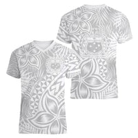 Personalised Samoa Lotu Tamait Women V Neck T Shirt Tropical Plant White Sunday With Polynesia Pattern LT9 - Polynesian Pride