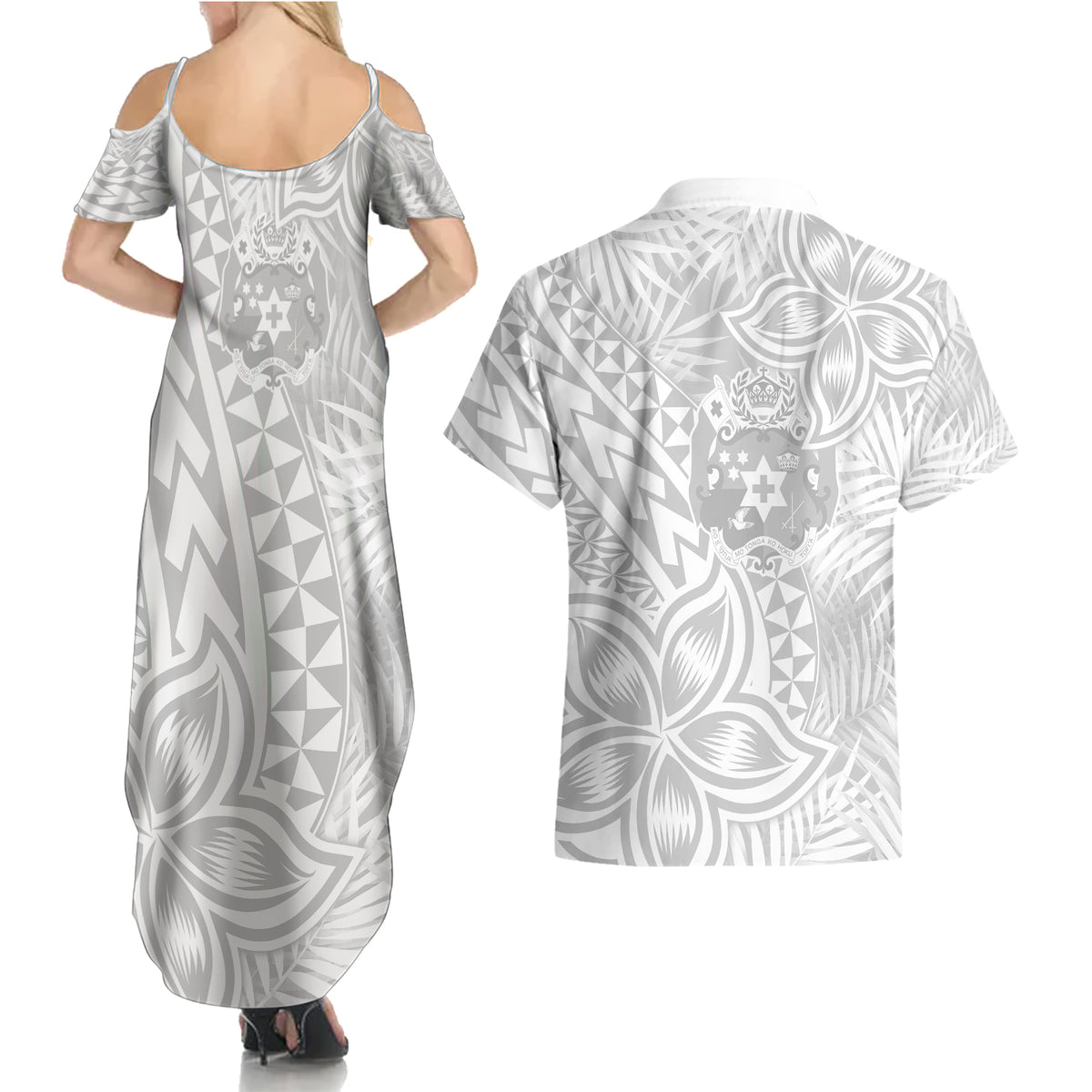 Personalised Tonga White Sunday Couples Matching Summer Maxi Dress and Hawaiian Shirt Tropical Plant With Polynesian Pattern LT9 - Polynesian Pride