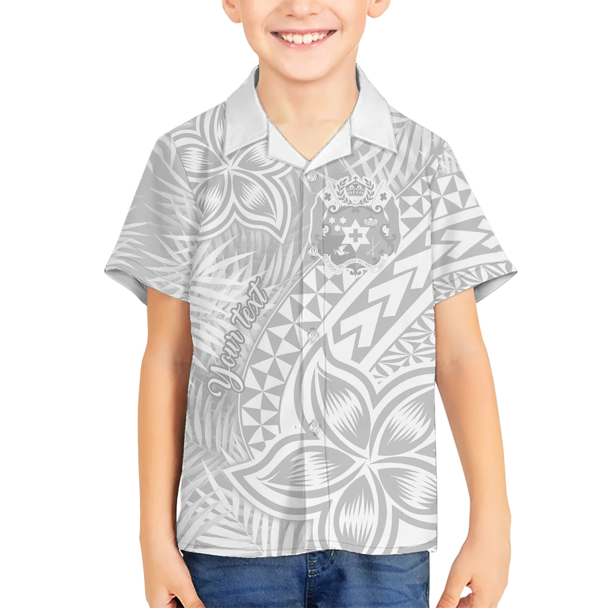 Personalised Tonga White Sunday Kid Hawaiian Shirt Tropical Plant With Polynesian Pattern LT9 Kid White - Polynesian Pride