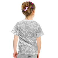 Personalised Tonga White Sunday Kid T Shirt Tropical Plant With Polynesian Pattern LT9 - Polynesian Pride