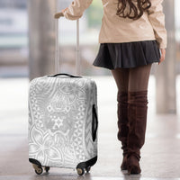 Personalised Tonga White Sunday Luggage Cover Tropical Plant With Polynesian Pattern LT9 - Polynesian Pride
