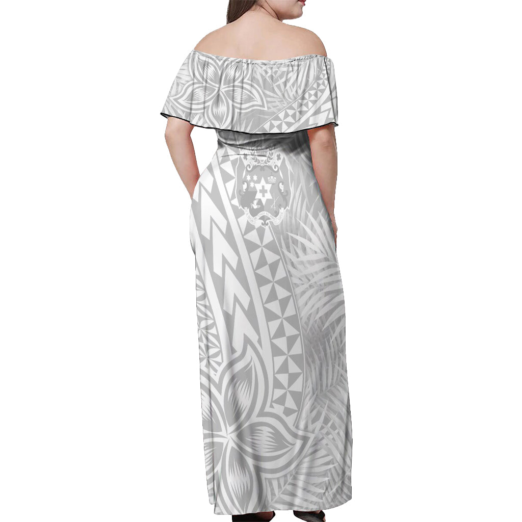 Personalised Tonga White Sunday Off Shoulder Maxi Dress Tropical Plant With Polynesian Pattern LT9 - Polynesian Pride