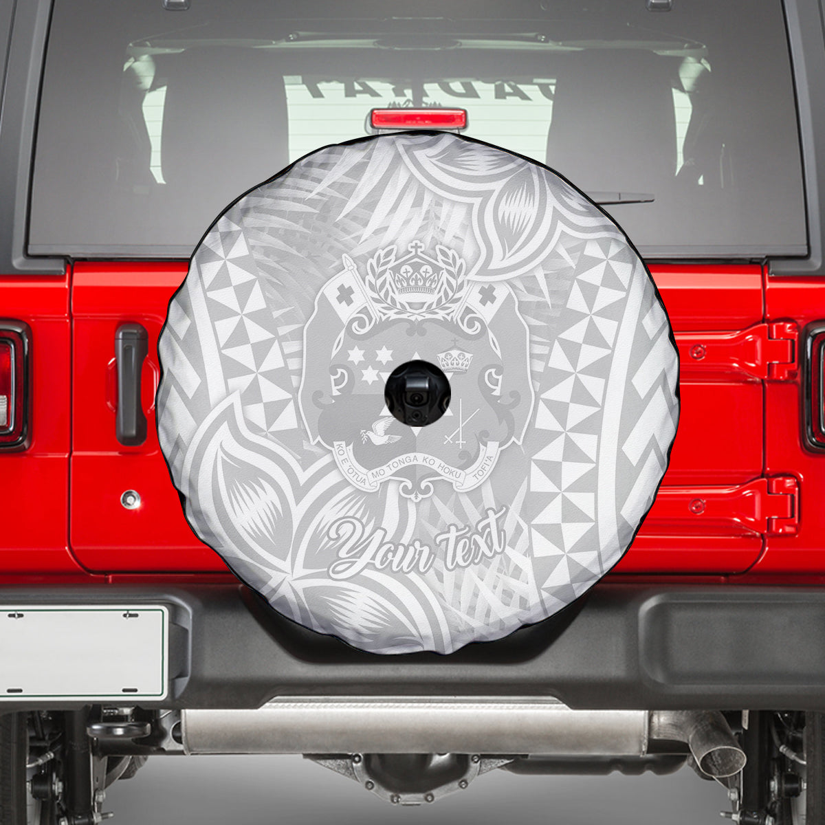 Personalised Tonga White Sunday Spare Tire Cover Tropical Plant With Polynesian Pattern LT9 - Polynesian Pride