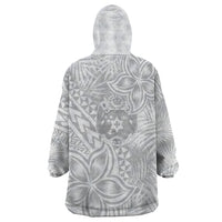 Personalised Tonga White Sunday Wearable Blanket Hoodie Tropical Plant With Polynesian Pattern LT9 - Polynesian Pride