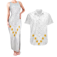 Tonga White Sunday Couples Matching Tank Maxi Dress and Hawaiian Shirt Polynesian Plumeria Tribal Simple LT9 White - Polynesian Pride