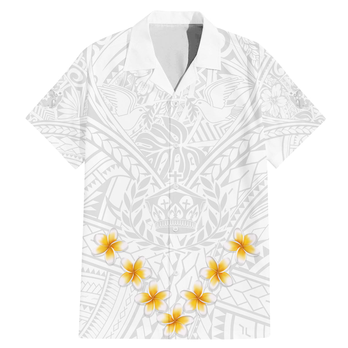 Tonga White Sunday Family Matching Mermaid Dress and Hawaiian Shirt Polynesian Plumeria Tribal Simple LT9 Dad's Shirt - Short Sleeve White - Polynesian Pride