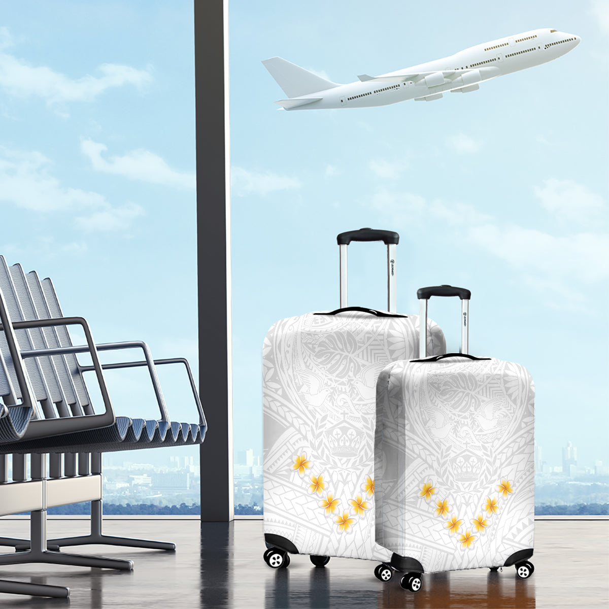 Tonga White Sunday Luggage Cover Polynesian Plumeria Tribal Simple LT9 - Polynesian Pride