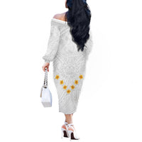 Tonga White Sunday Off The Shoulder Long Sleeve Dress Polynesian Plumeria Tribal Simple LT9 - Polynesian Pride