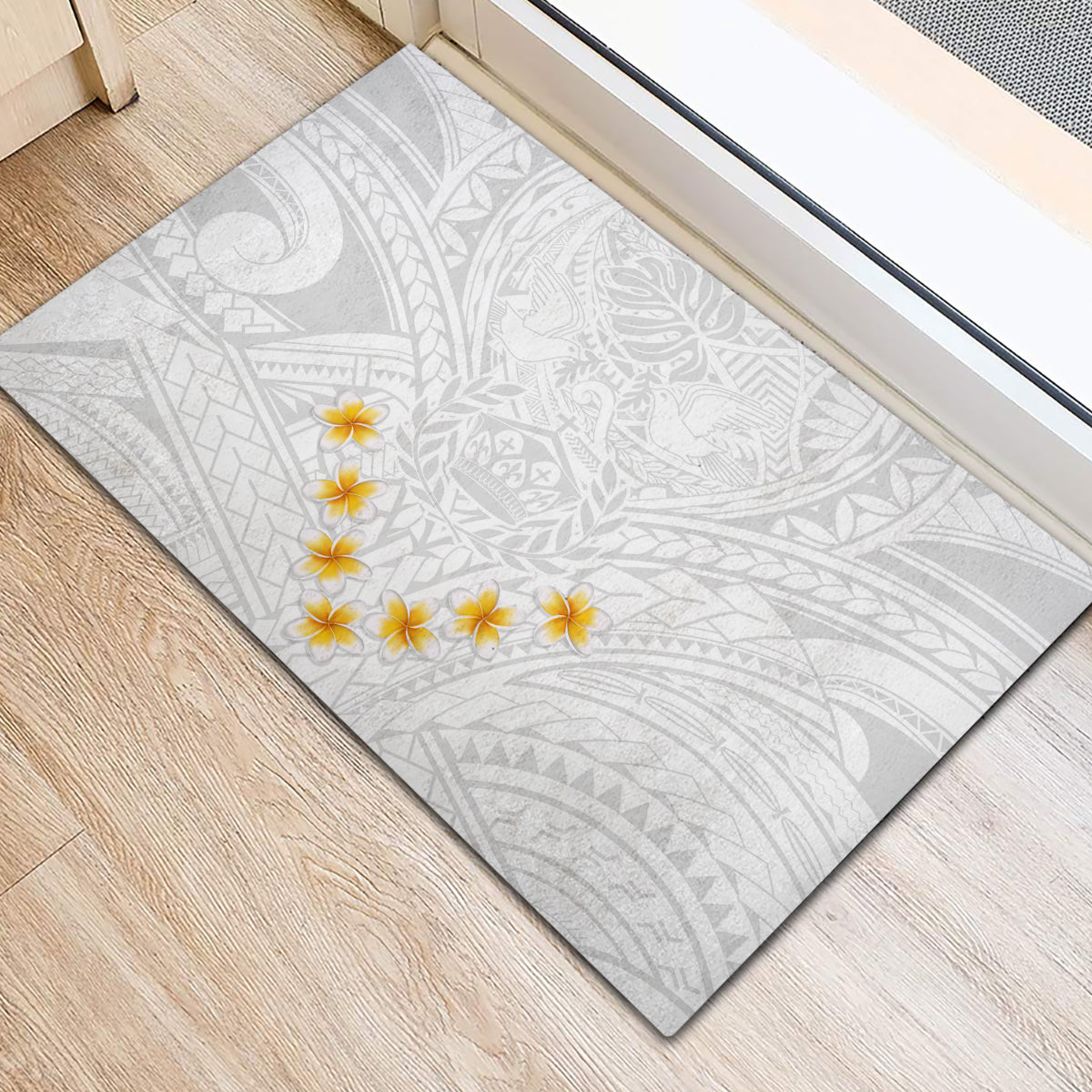 Tonga White Sunday Rubber Doormat Polynesian Plumeria Tribal Simple LT9 - Polynesian Pride