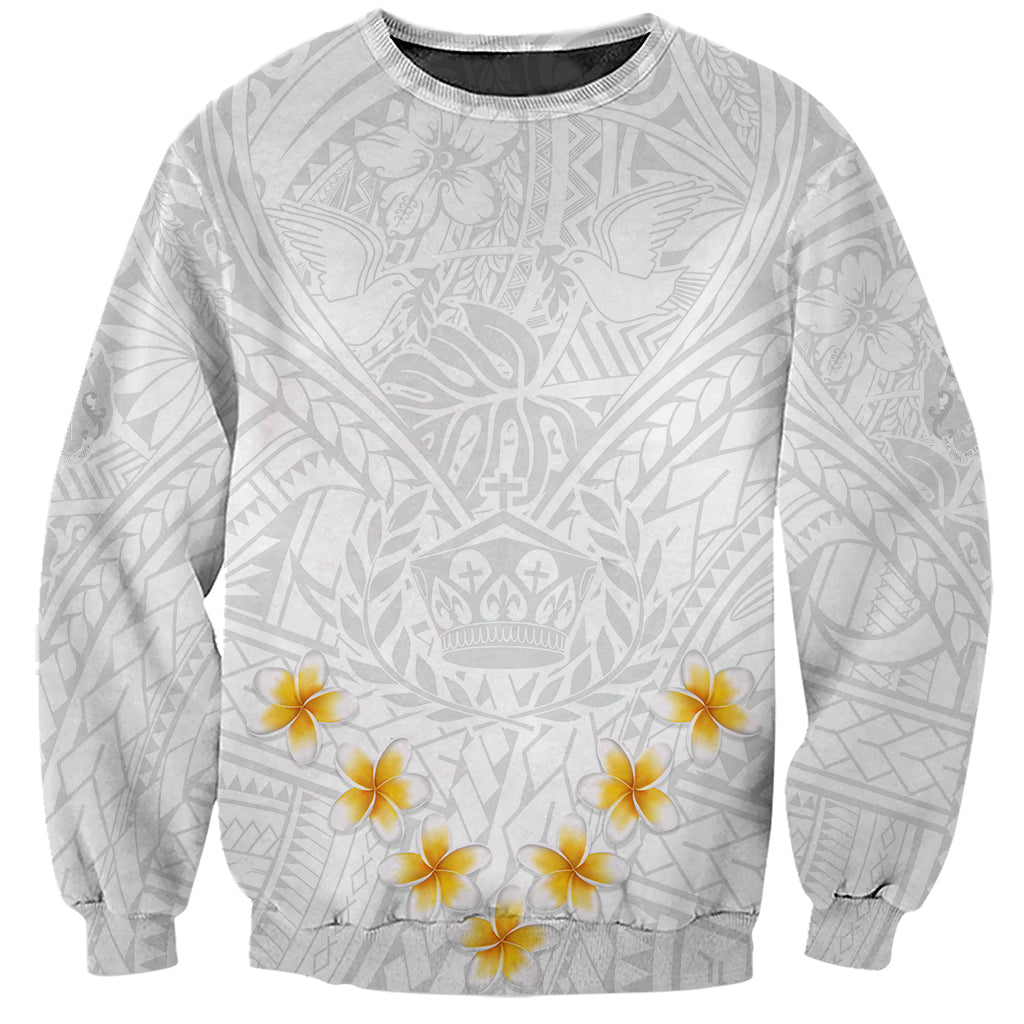Tonga White Sunday Sweatshirt Polynesian Plumeria Tribal Simple LT9 Unisex White - Polynesian Pride