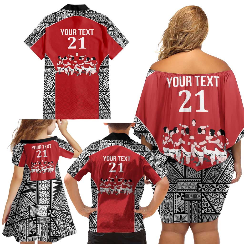 Custom Tonga Rugby Mate Ma'a Family Matching Off Shoulder Short Dress and Hawaiian Shirt Tonga XIII Make History Pacific Champions