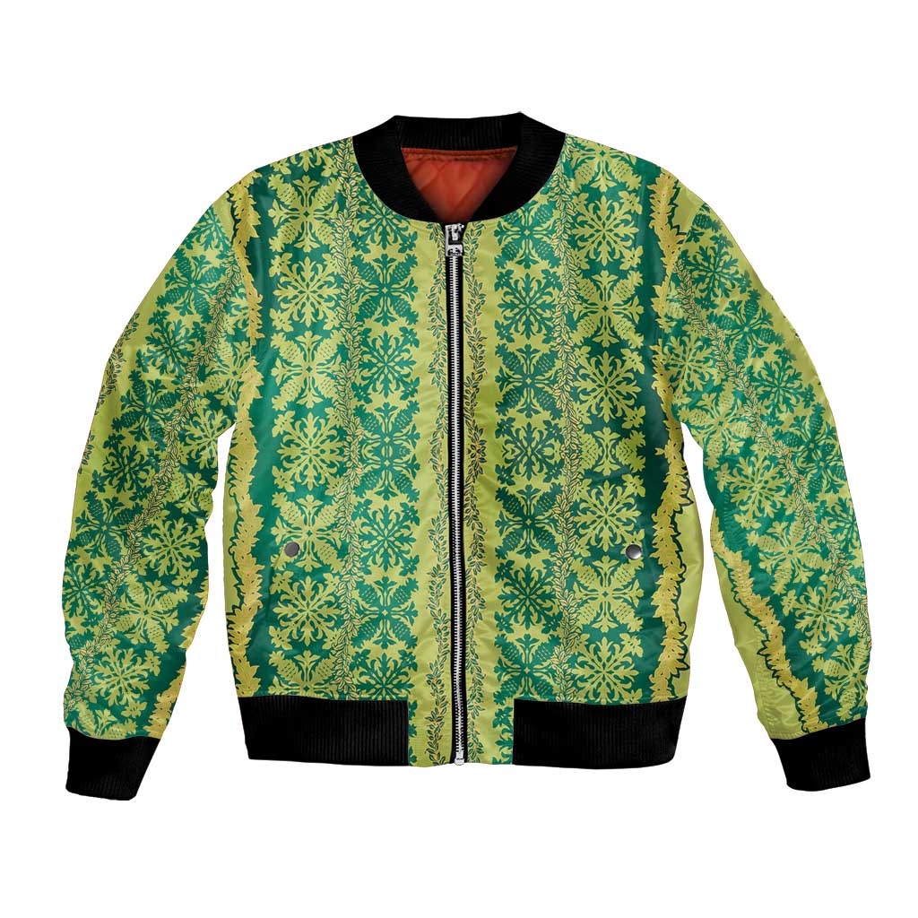 Hawaii Lei with Tribal Quilt Motif Bomber Jacket