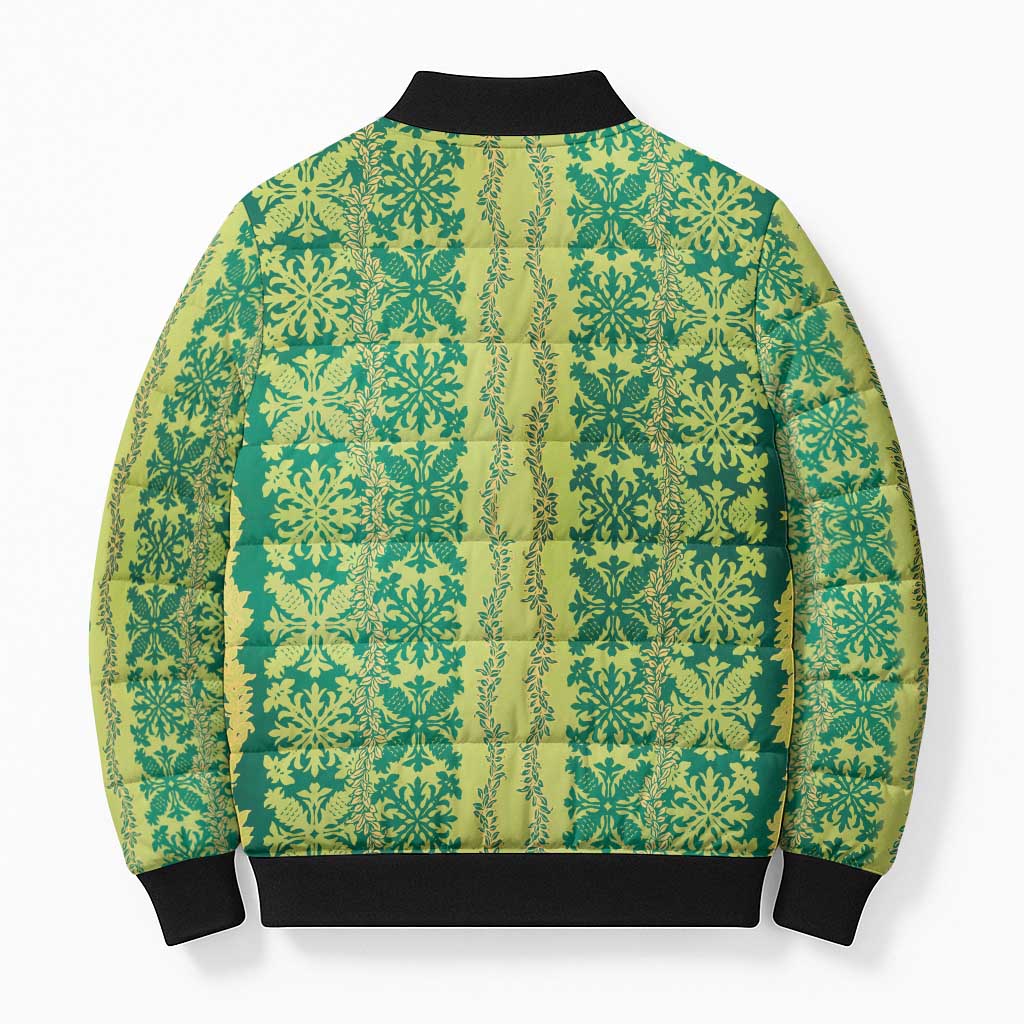 Hawaii Lei with Tribal Quilt Motif Bomber Puffer Jacket - Polynesian Pride