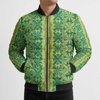 Hawaii Lei with Tribal Quilt Motif Bomber Puffer Jacket - Polynesian Pride