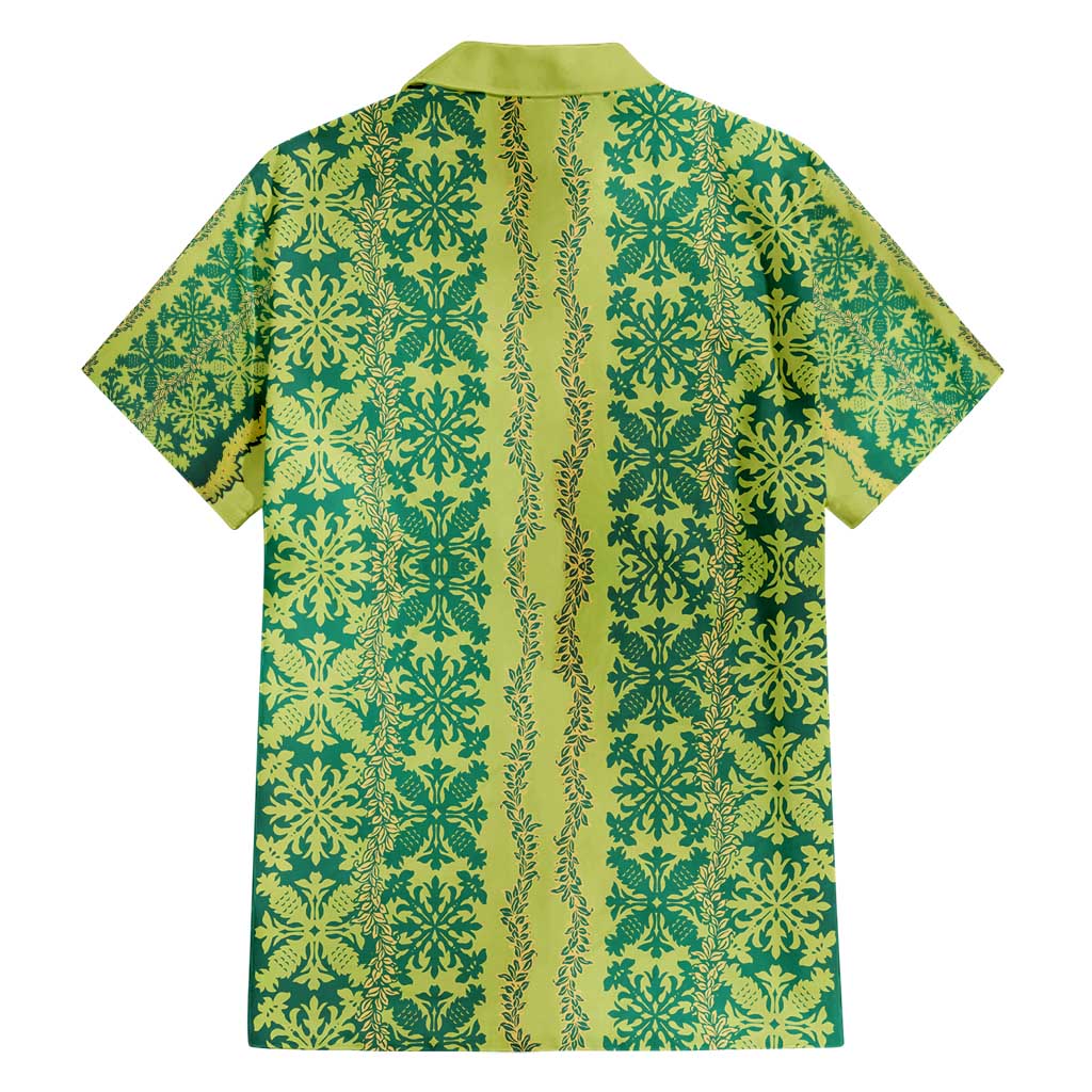 Hawaii Lei with Tribal Quilt Motif Family Matching Short Sleeve Bodycon Dress and Hawaiian Shirt