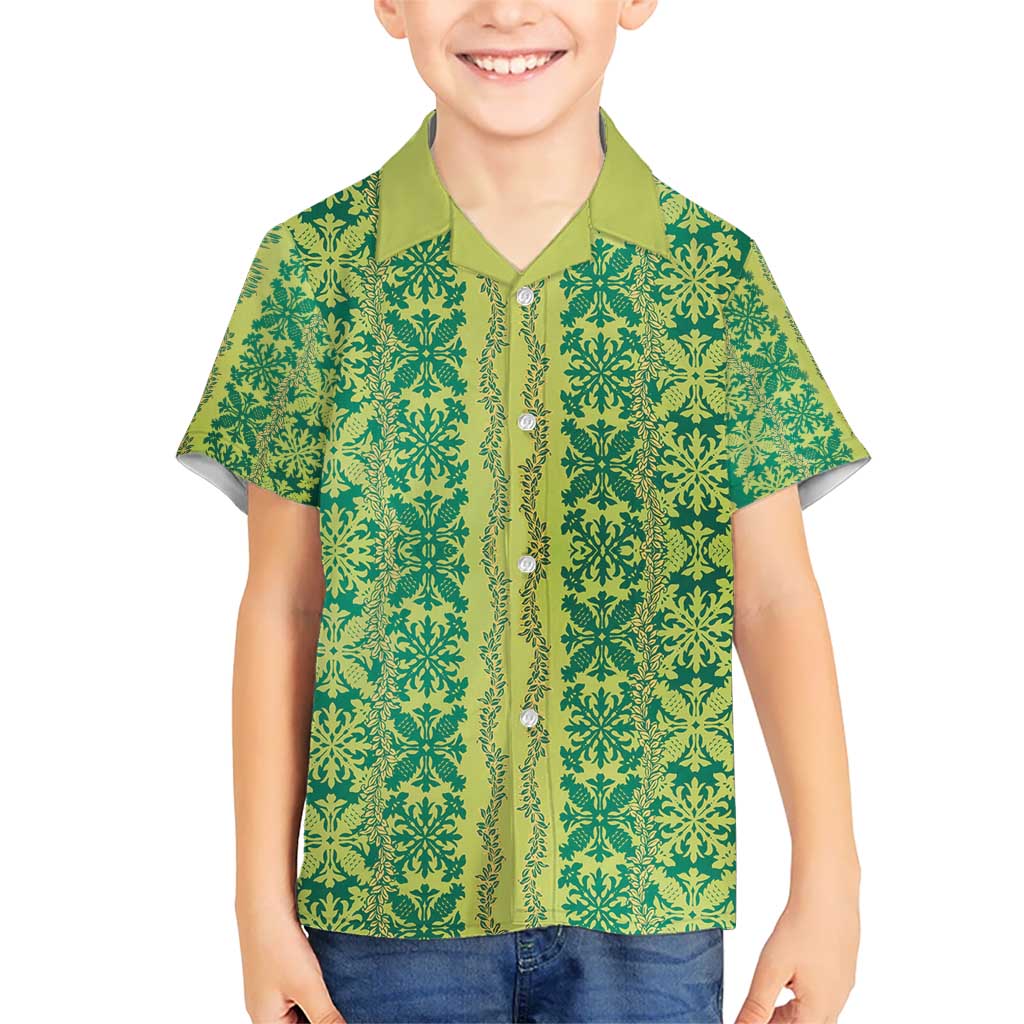 Hawaii Lei with Tribal Quilt Motif Hawaiian Shirt