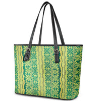 Hawaii Lei with Tribal Quilt Motif Leather Tote Bag