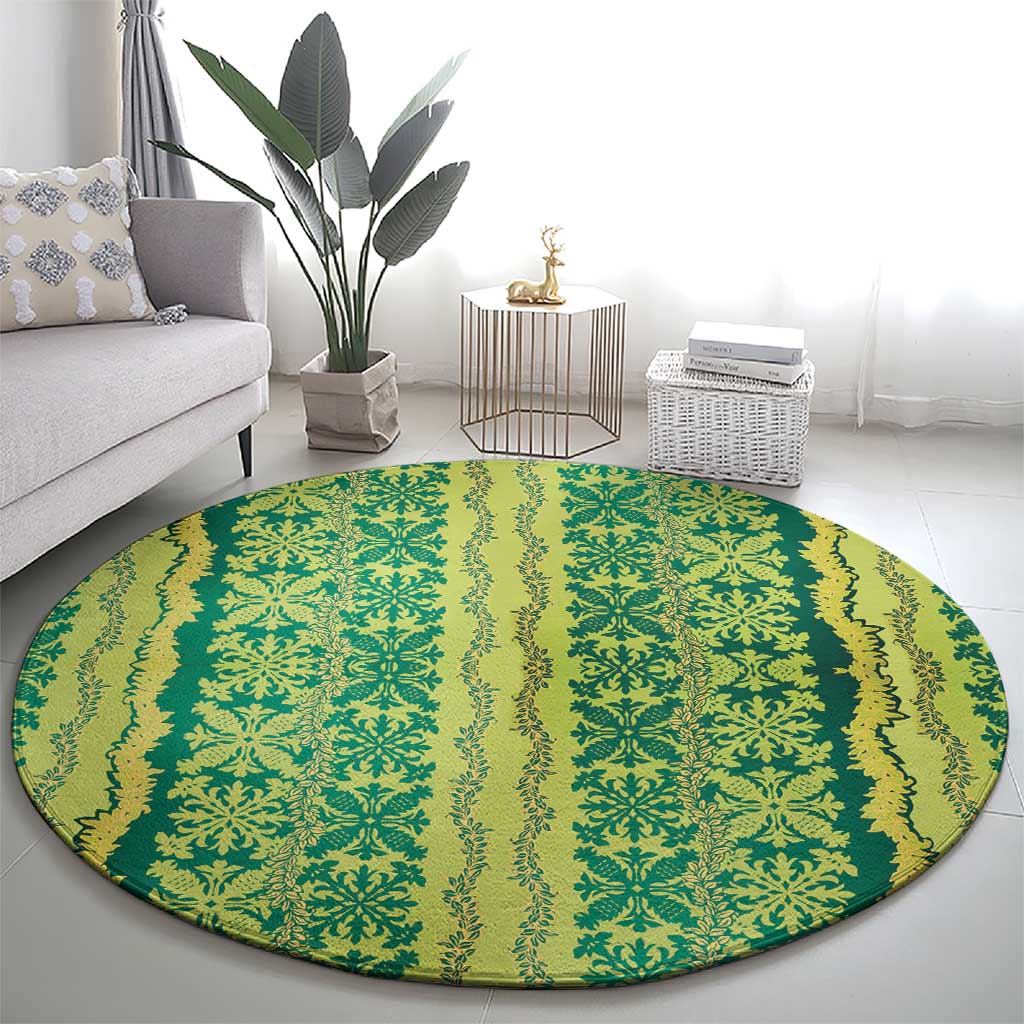 Hawaii Lei with Tribal Quilt Motif Round Carpet