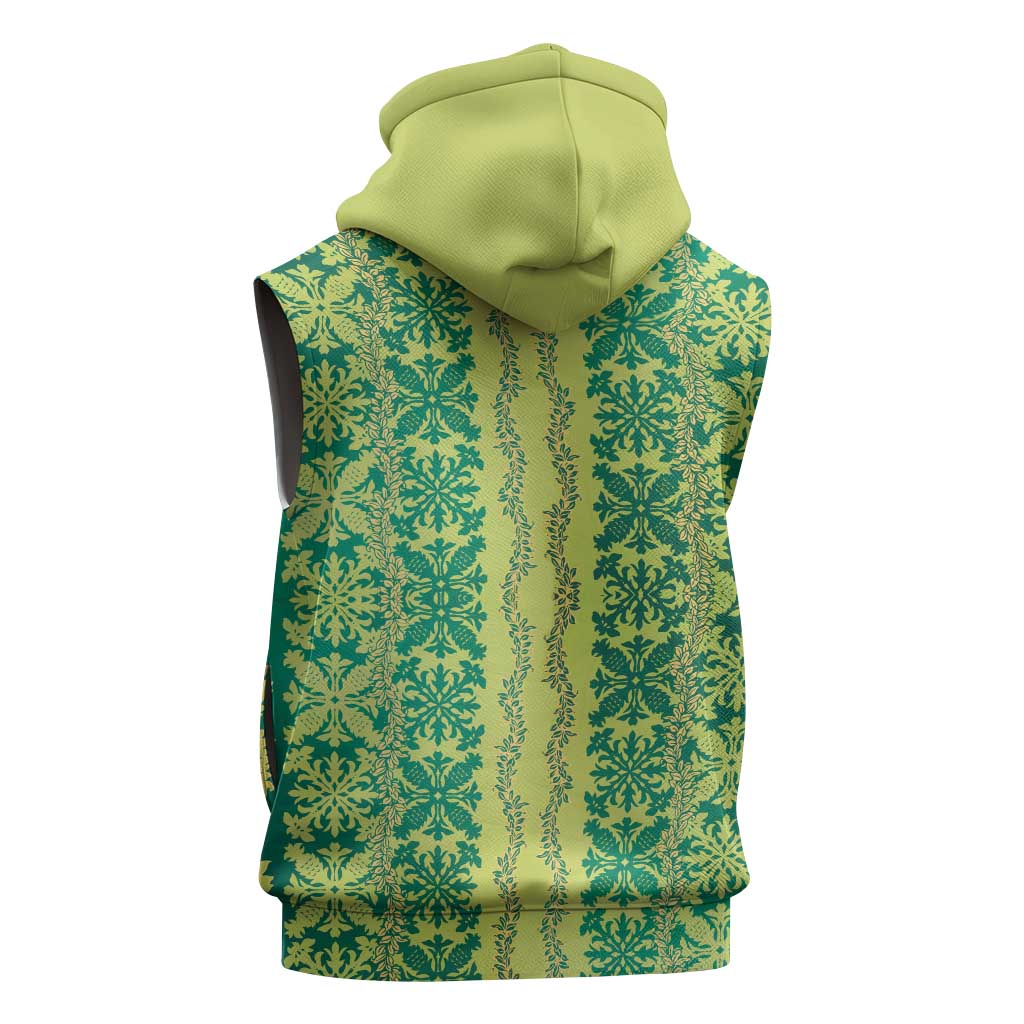 Hawaii Lei with Tribal Quilt Motif Sleeveless Hoodie - Polynesian Pride