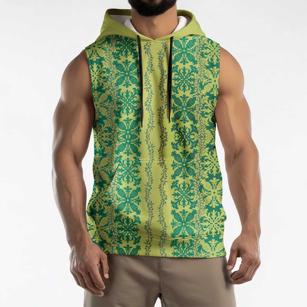 Hawaii Lei with Tribal Quilt Motif Sleeveless Hoodie - Polynesian Pride