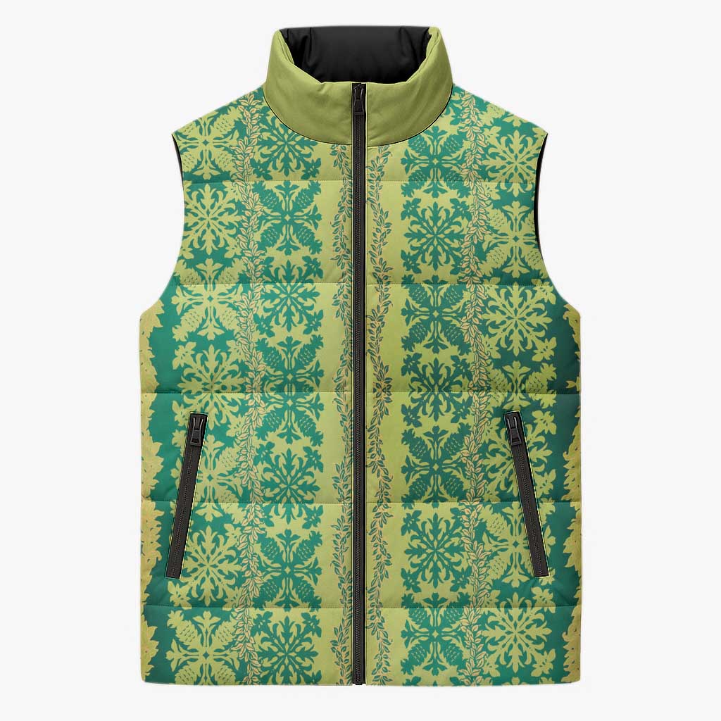 Hawaii Lei with Tribal Quilt Motif Sleeveless Puffer Jacket - Polynesian Pride