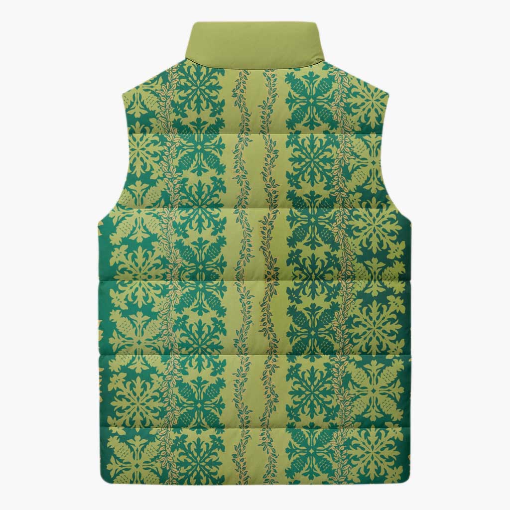 Hawaii Lei with Tribal Quilt Motif Sleeveless Puffer Jacket - Polynesian Pride