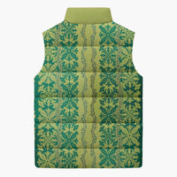 Hawaii Lei with Tribal Quilt Motif Sleeveless Puffer Jacket - Polynesian Pride