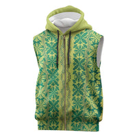 Hawaii Lei with Tribal Quilt Motif Sleeveless Zip Hoodie - Polynesian Pride