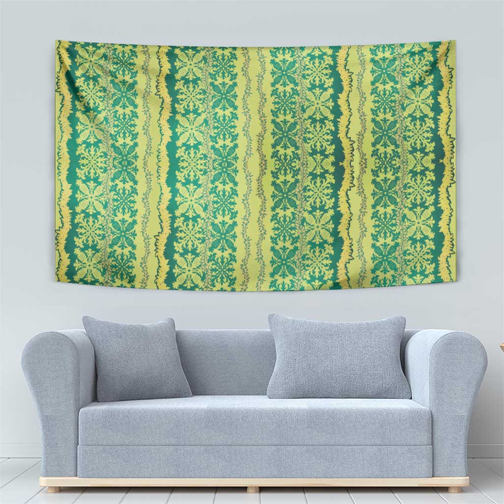 Hawaii Lei with Tribal Quilt Motif Tapestry
