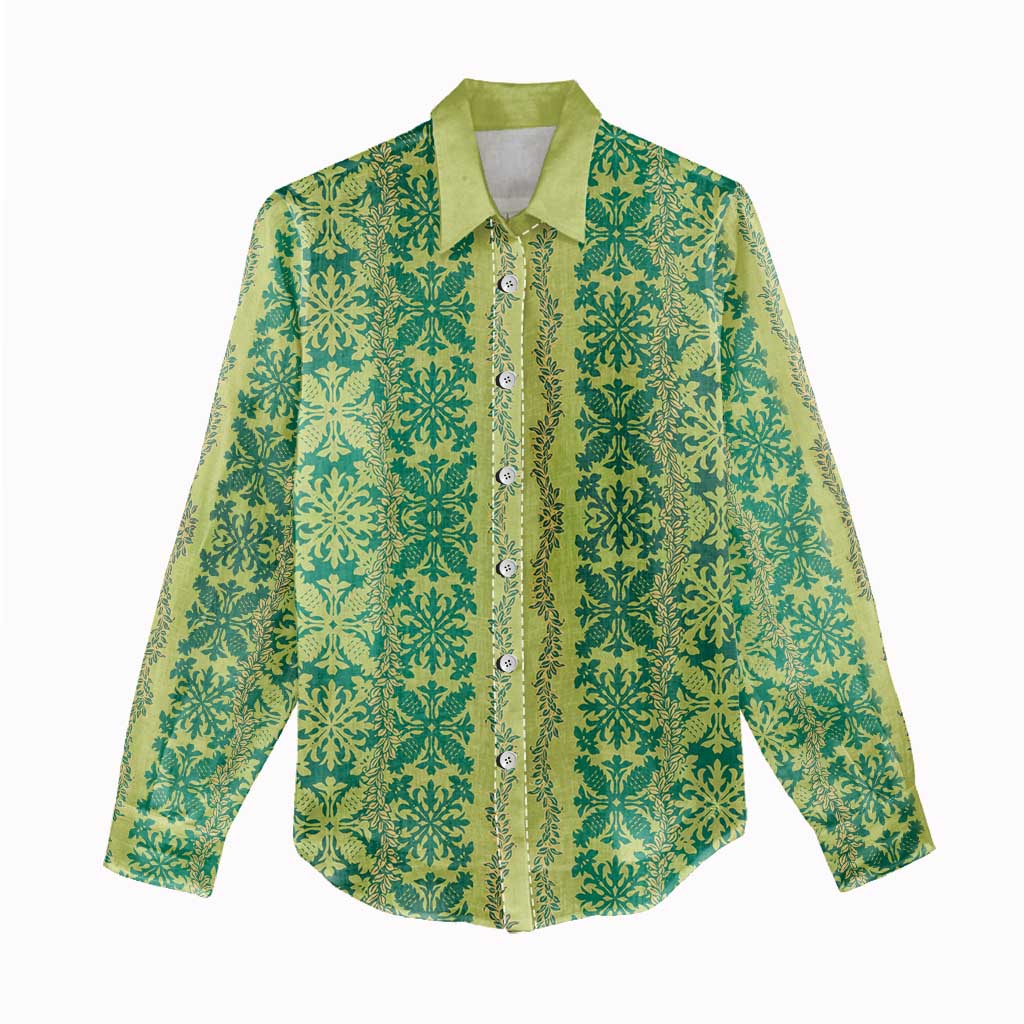Hawaii Lei with Tribal Quilt Motif Women Casual Shirt