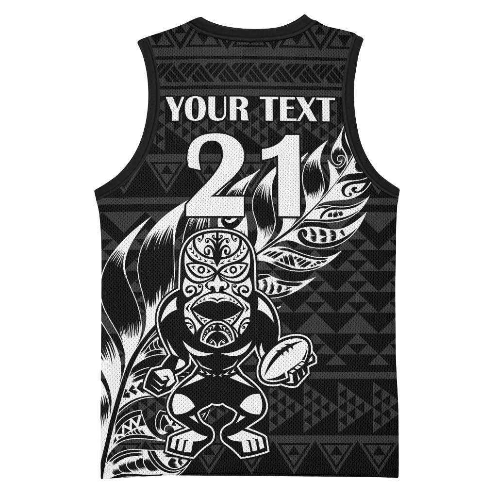 New Zealand Rugby Warrior Custom Basketball Jersey Black Fern Taniko Motif - Polynesian Pride