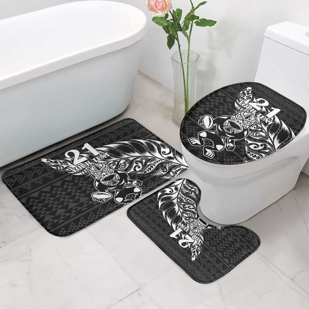New Zealand Rugby Warrior Custom Bathroom Set Black Fern Taniko Motif - Polynesian Pride