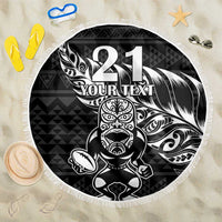 New Zealand Rugby Warrior Custom Beach Blanket Black Fern Taniko Motif